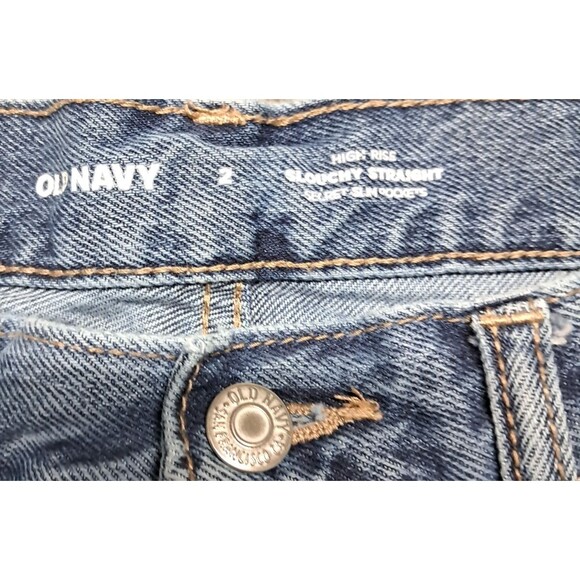 Old Navy Jeans Womens Sz 2 Slouchy Straight Leg Denim Blue ButtonFly Distressed - Picture 6 of 13